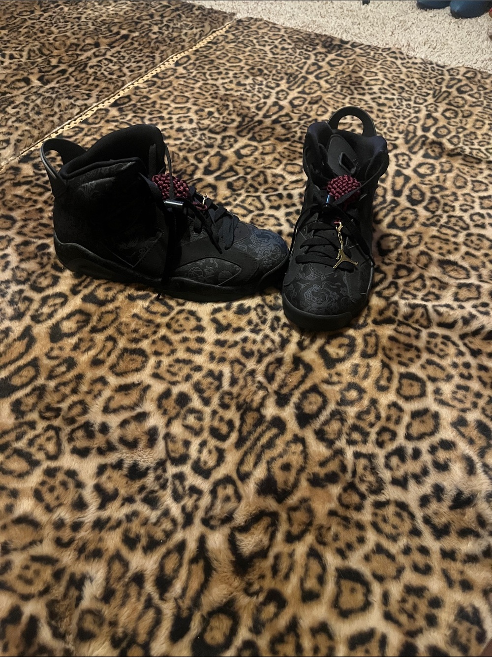 Jordan Black High-Top Athletic Shoes with Burgundy Lace Accents